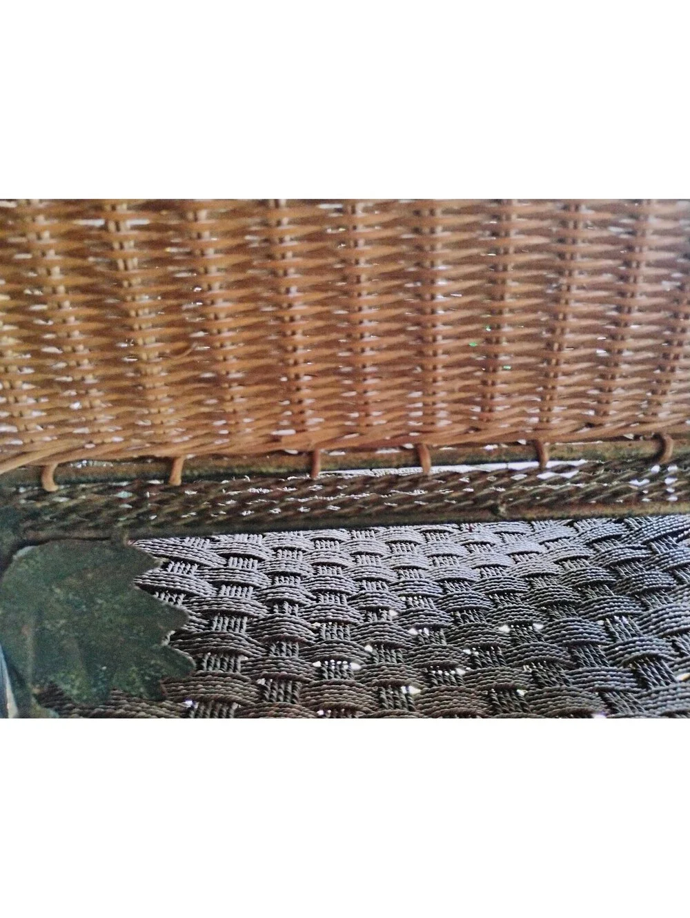 Vintage Wicker Basket with Metal Leaf Detail